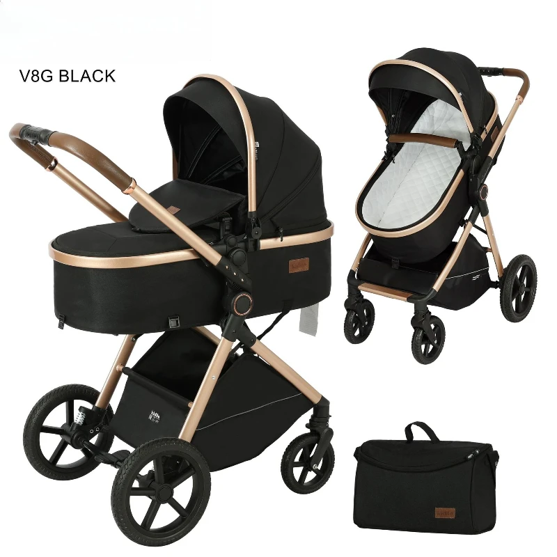 2-in-1-Kinderwagen mit hoher Sicht, faltbarer und leichter Kinderwagen, vierrädriger, stoßdämpfender Kinderwagen, umkehrbar