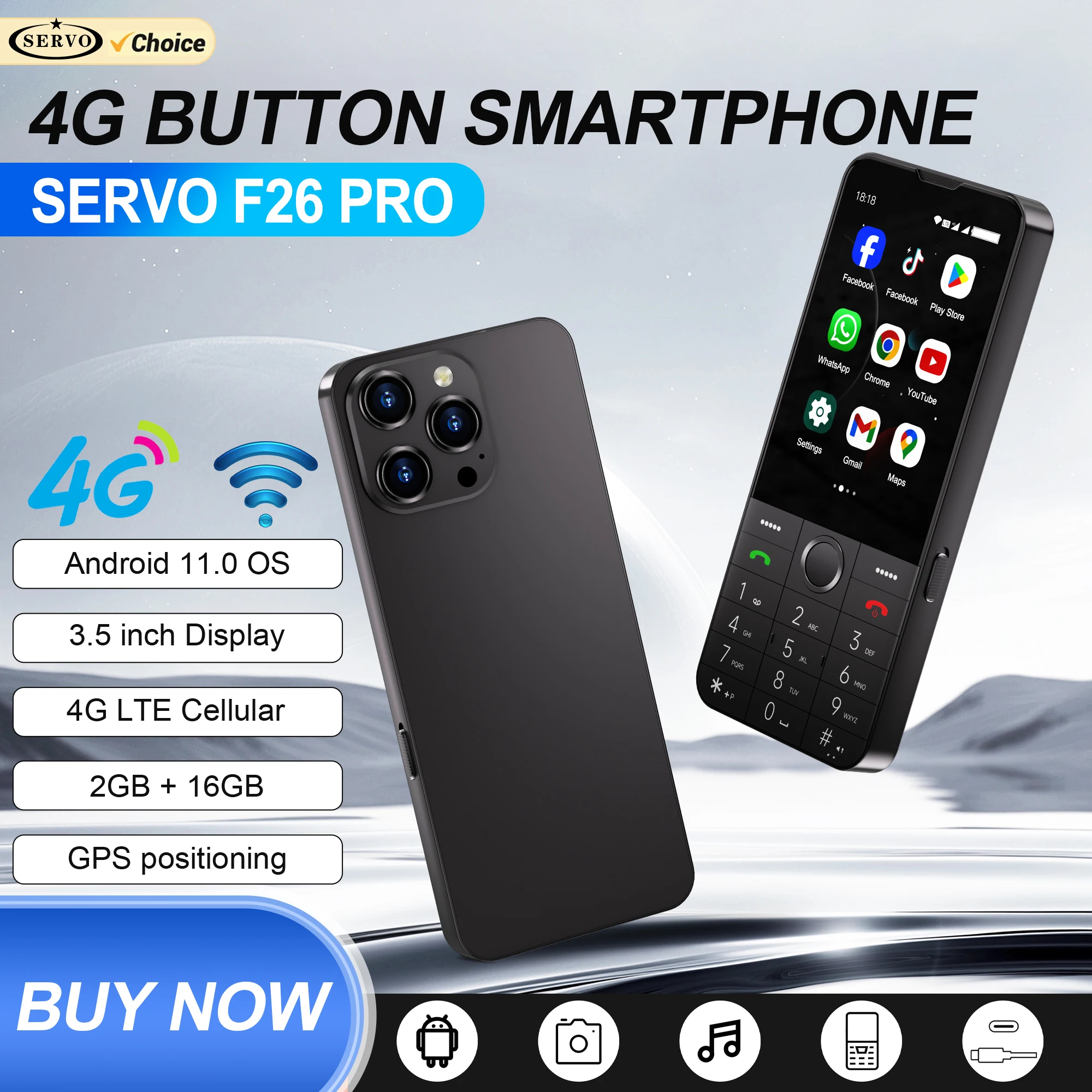 SERVO F26 PRO Android Touch Smartphone 4G LTE RAM 2GB ROM 16GB WhatsAPP Google Play WiFi Hotspot FM Dual SIM-Taste Smartphones