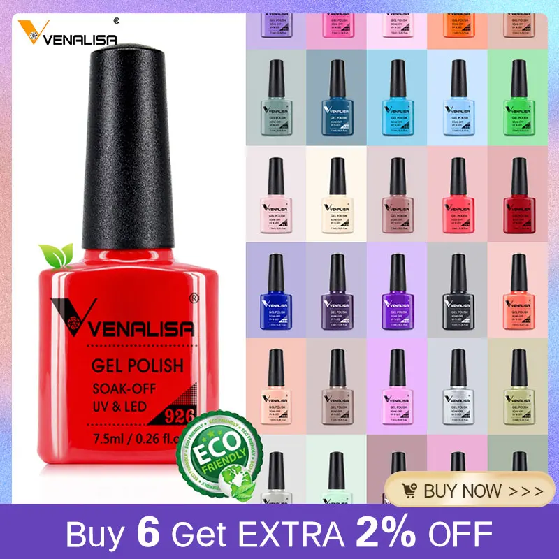 Venalisa 7,5 ml Nagel-Gel-Nagellack, 60 Farben, glitzernde Farbe, Nagellack für Nagelkunst, Maniküre, Decklack, Soak Off-Emaille-UV-Gel-Lack Image