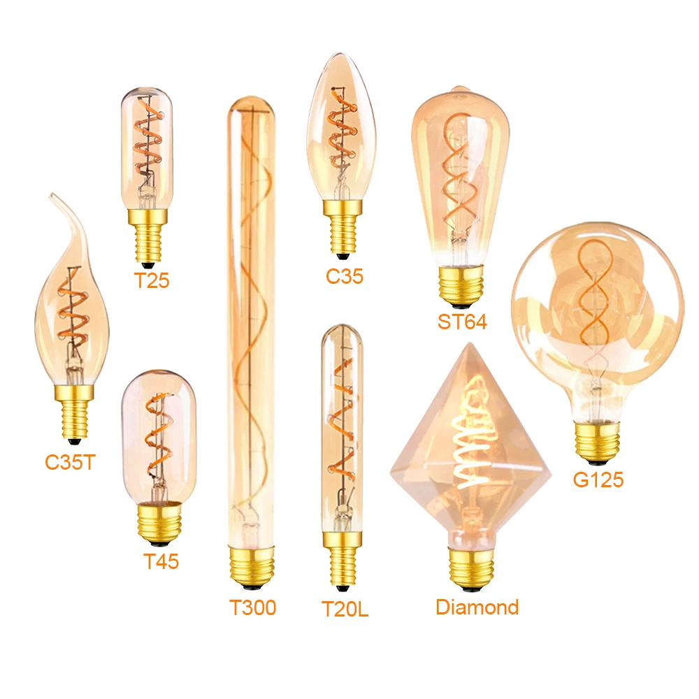 E14 LED Dimmbare Glühbirne C35 A60 Spirale Lichter Glühlampen LED E27 220V 4W 2200K Vintage Lampen dekorative Beleuchtung Edison Lampen