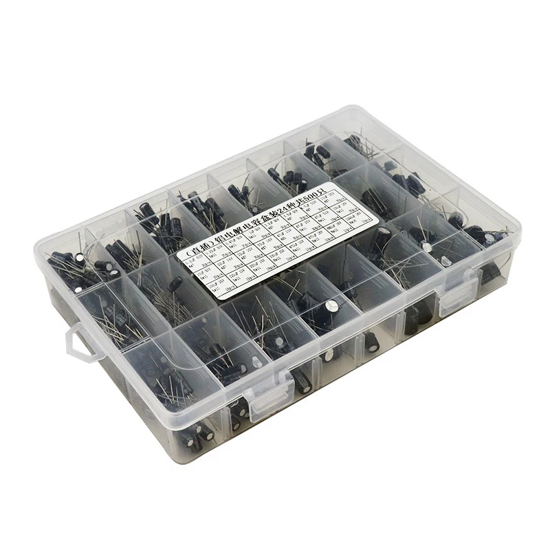 500 Teile/los 0,1 UF-1000 UF 24 Werte Aluminium-elektrolytkondensatoren 10-50 V mix elektrolytkondensator Assorted kit und aufbewahrungsbox Image