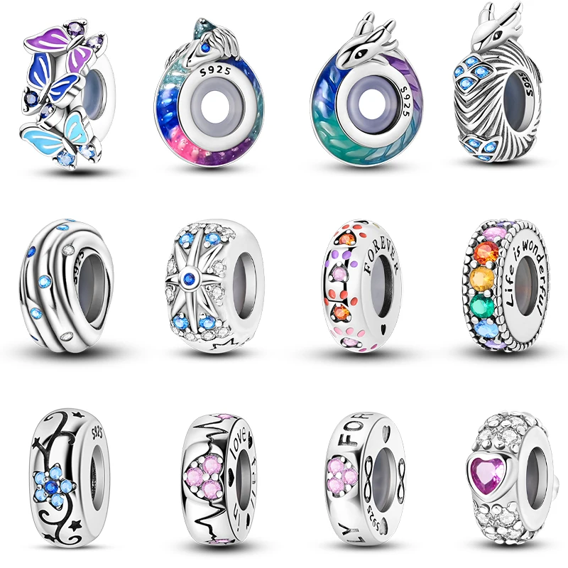 100 % 925 Sterling Silber Regenbogen Zirkon Bunte Schmetterling Drachenförmige Silikon Stopper Charms Perlen passen DIY Armbänder Schmuck Image