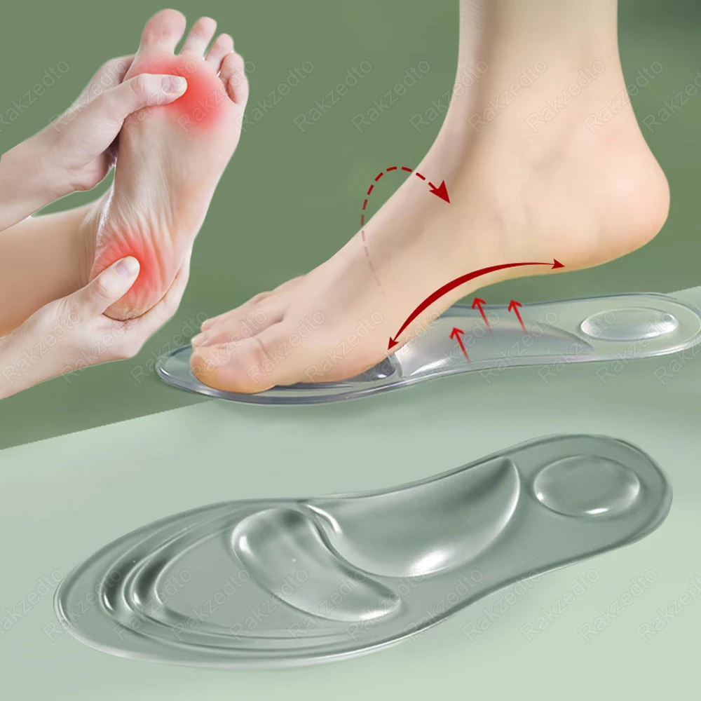 Medizinisches Silikon Orthopädische Einlegesohlen für Schuhe Frauen Flachfußgewölbe Unterstützung Einlegesohlen für Plantarfaszitis Fußmassage Gel Schuhpolster Image