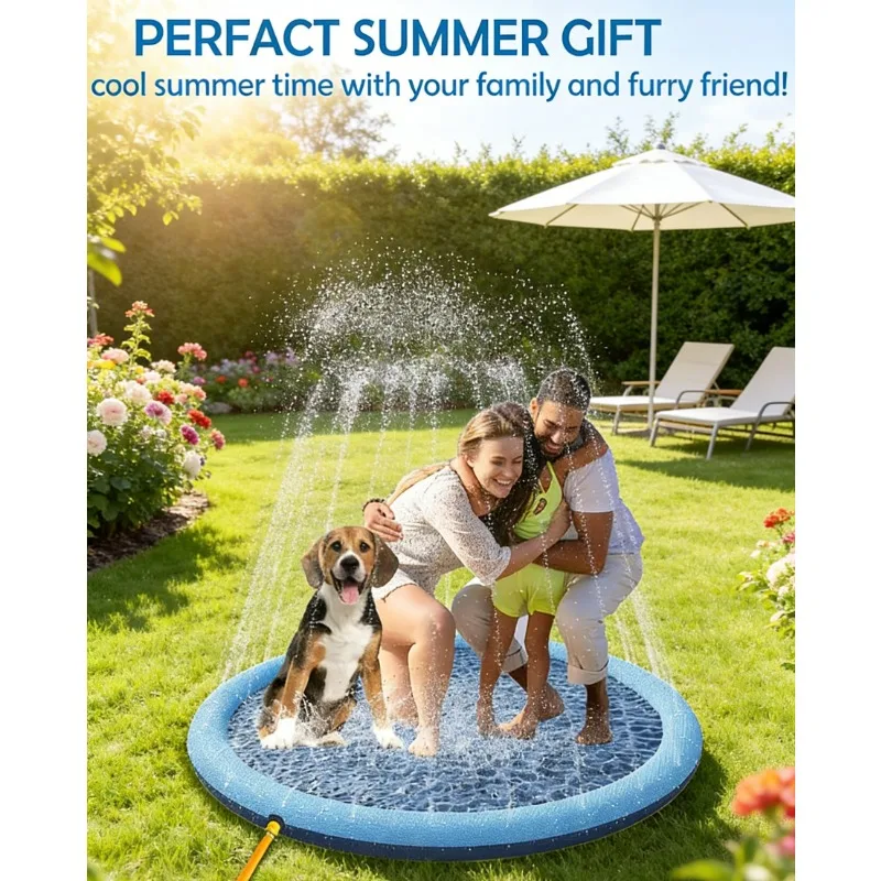 Sommer Outdoor Wasserspielzeug für Kinder und Hunde Rutschfeste Spritzmatte Dicker Sprinkler-Pool Garten-Brunnen Spielmatte Kindergeschenk Spielzubehör Image