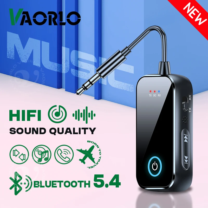 Verbesserter Bluetooth 5.4 AUX-Empfänger Sender 3,5 mm mit Mikrofon HiFi-Stereo-Musik-Wireless-Audio-Adapter für TV PC Flugzeug Auto Image