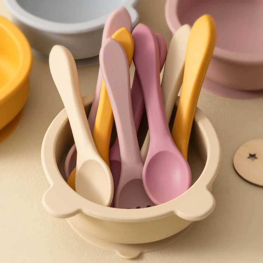 2 teile/satz Silikon Baby Utensilien Lebensmittel qualität Löffel Gabel Essen Training Kinder Geschirr Babynahrung Zubehör Kinder Besteck
