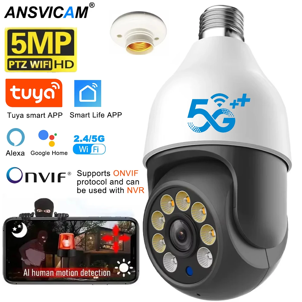 5MP 5G Birne Kamera E27 WiFi TUYA Smart Leben PTZ IP CCTV Outdoor Nachtsicht 3MP Sicherheit Video birne Überwachung Kamera TUYA Image