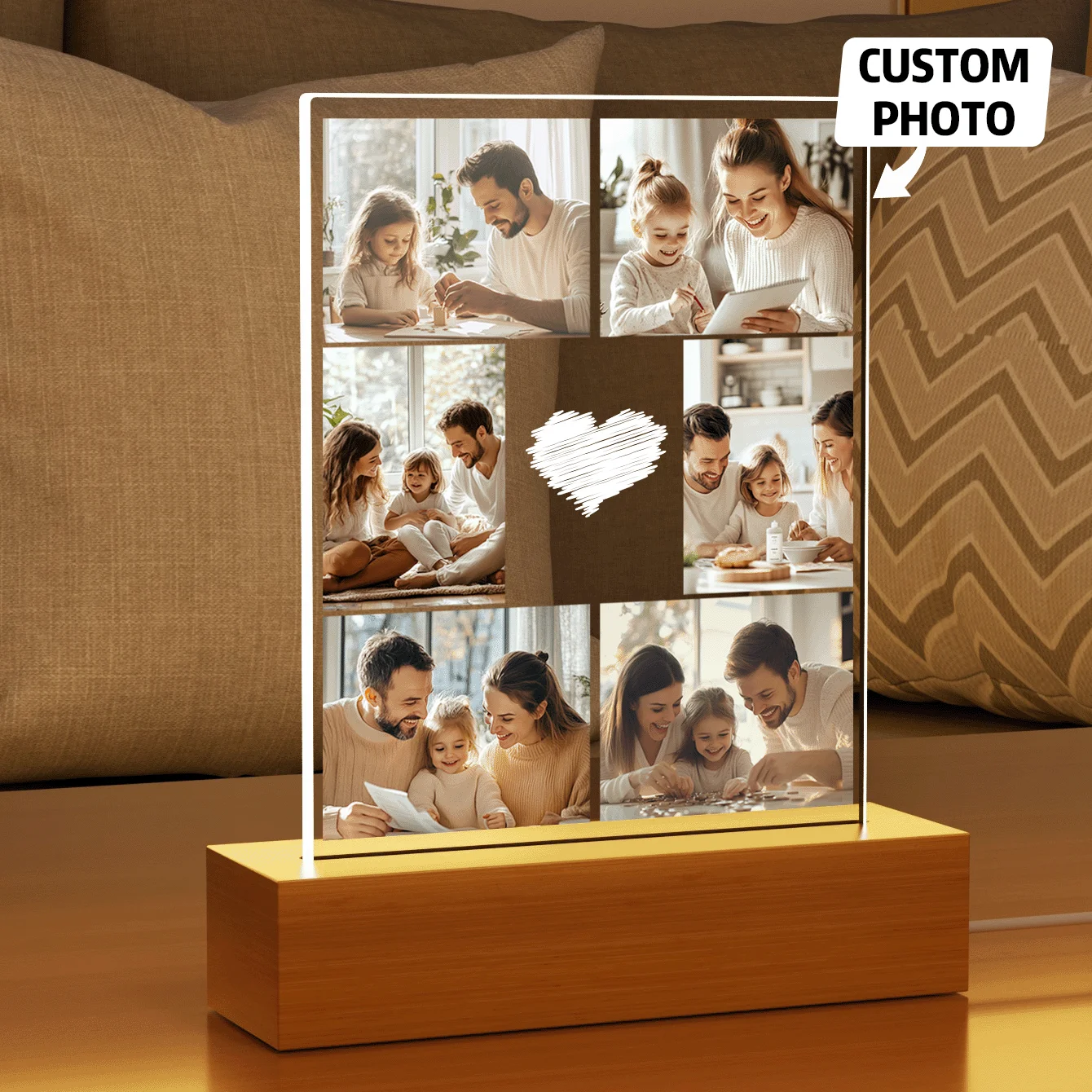 1 Stück individuelles Foto-LED-Nachtlicht, personalisiertes Acryl-Nachtlicht mit Fotos und Text, personalisierte Fotocollage-LED-Licht,