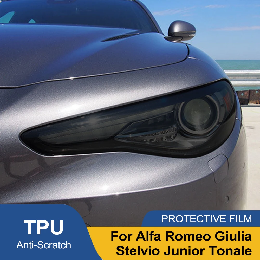 Für Alfa Romeo Giulia Stelvio Junior Tonale Autoscheinwerfer TPU PPF Schutzfolie Rauchschwarz Vorgeschnittene, kratzfeste Vinylfolie Image
