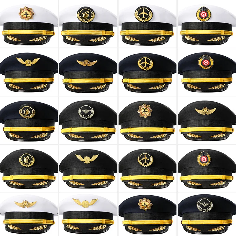 Hochwertiger Kapitänshut, großer Gesimshut, Luftfahrtkappe, Piloten-Performance-Party-Kopfbedeckung für kleinen Köpfe und großen Köpfe, 55–62 cm Image