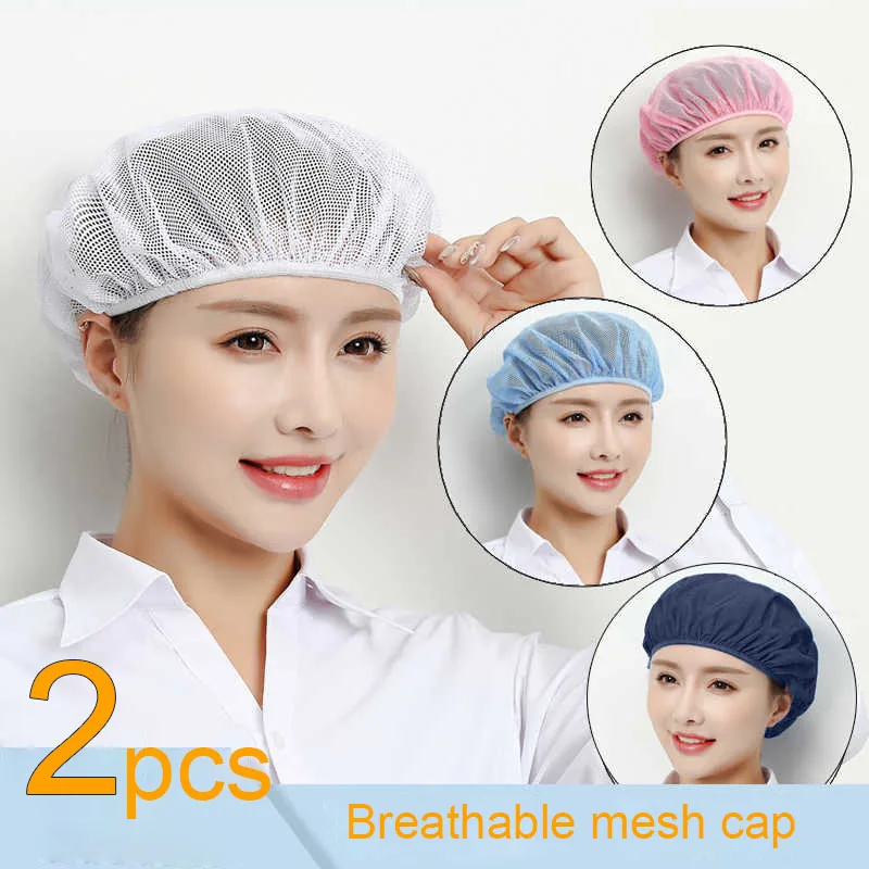 2pc Unisex Elastische Mesh Caps Haar Netze Chef Kappe Chic Arbeit Stirnband Food Service Koch Hut Gebündelt Haar Kochen hygienische Kappe Hotel Image