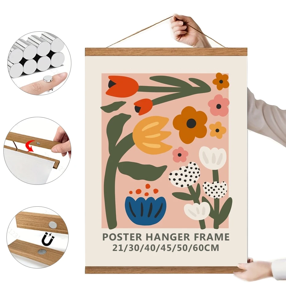1PC Magnetische Holz Bild Aufhänger Rahmen Poster Fotos Wand Kunst Leinwand Drucke Gemälde Teak Kiefer Holz Wohnzimmer Wohnkultur Image