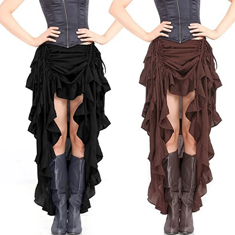 S-6XL Schwarz Braun Palace Vintage Korsett Unregelmäßigen Rock Piraten Rock Erwachsene Frauen Gothic Patchwork Steampunk Rüschen Korsett Rock