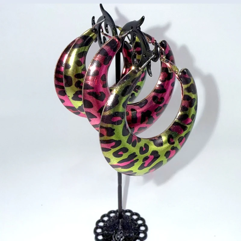 Y2K Schmuck Rosa Leopardenmuster Ohrringe für Frauen Sexy Modeaccessoires Grüne Leopardenmuster Ohrringe Punk Charm Grunge Rock