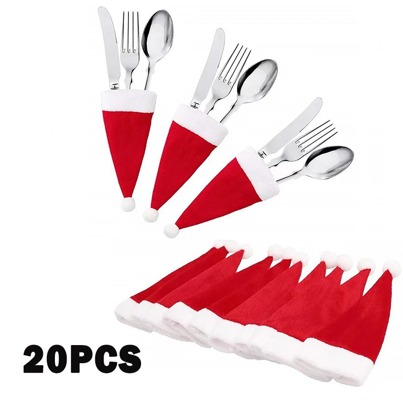 Frohe Weihnachten Weihnachten Geschirr Taschen halter Weihnachten Hut Gabel Messer Besteck Tasche Weihnachts schmuck für zu Hause Image