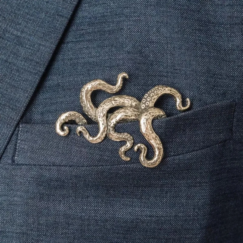 Einstecktuch aus Metall im Vintage-Stil mit Oktopus und Krokodil für Herren, neue Brosche im Punk-Stil, robuste Accessoire-Pin