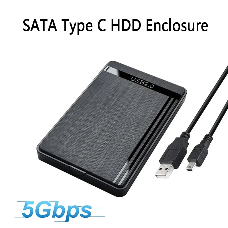 2,5-Zoll-SATA-zu-USB 2.0 3.0 Typ-C-HDD-Gehäuse, mobiles Festplattengehäuse für SSD, externes Speicher-HDD-Gehäuse mit USB-Typ-C-Kabel Image