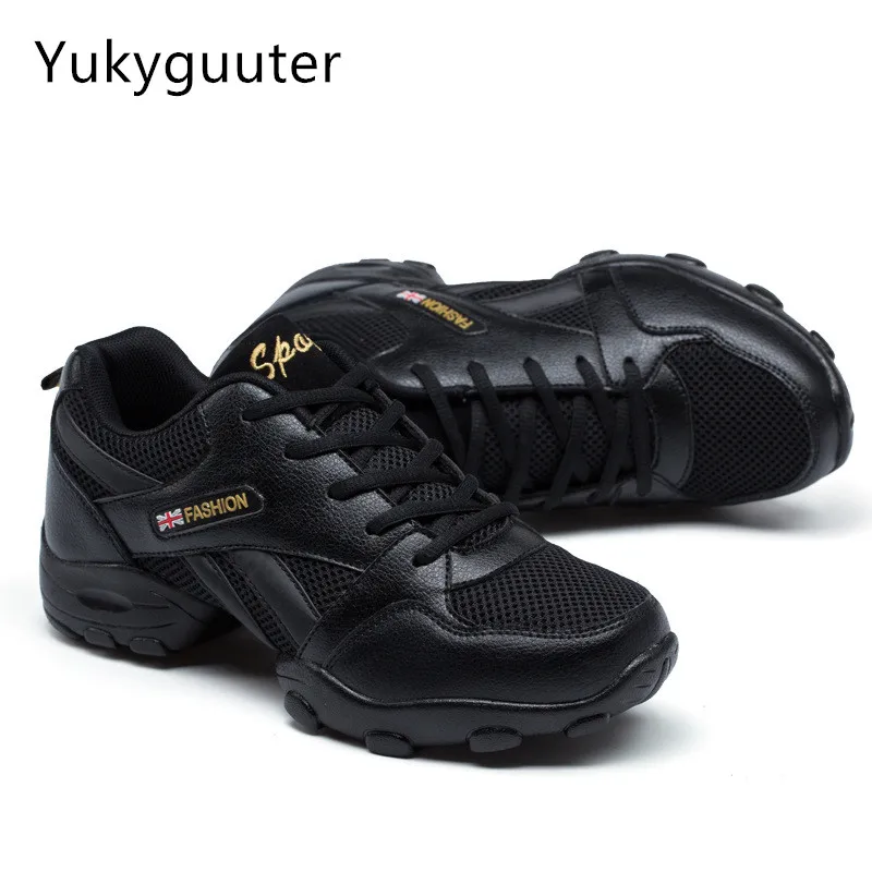 Dance Schuhe Mann Damen Moderne Weiche Laufsohle Jazz Turnschuhe Leder Mesh Atmungs Leichte Weibliche Tanzen Fitness Schuhe Sport Image