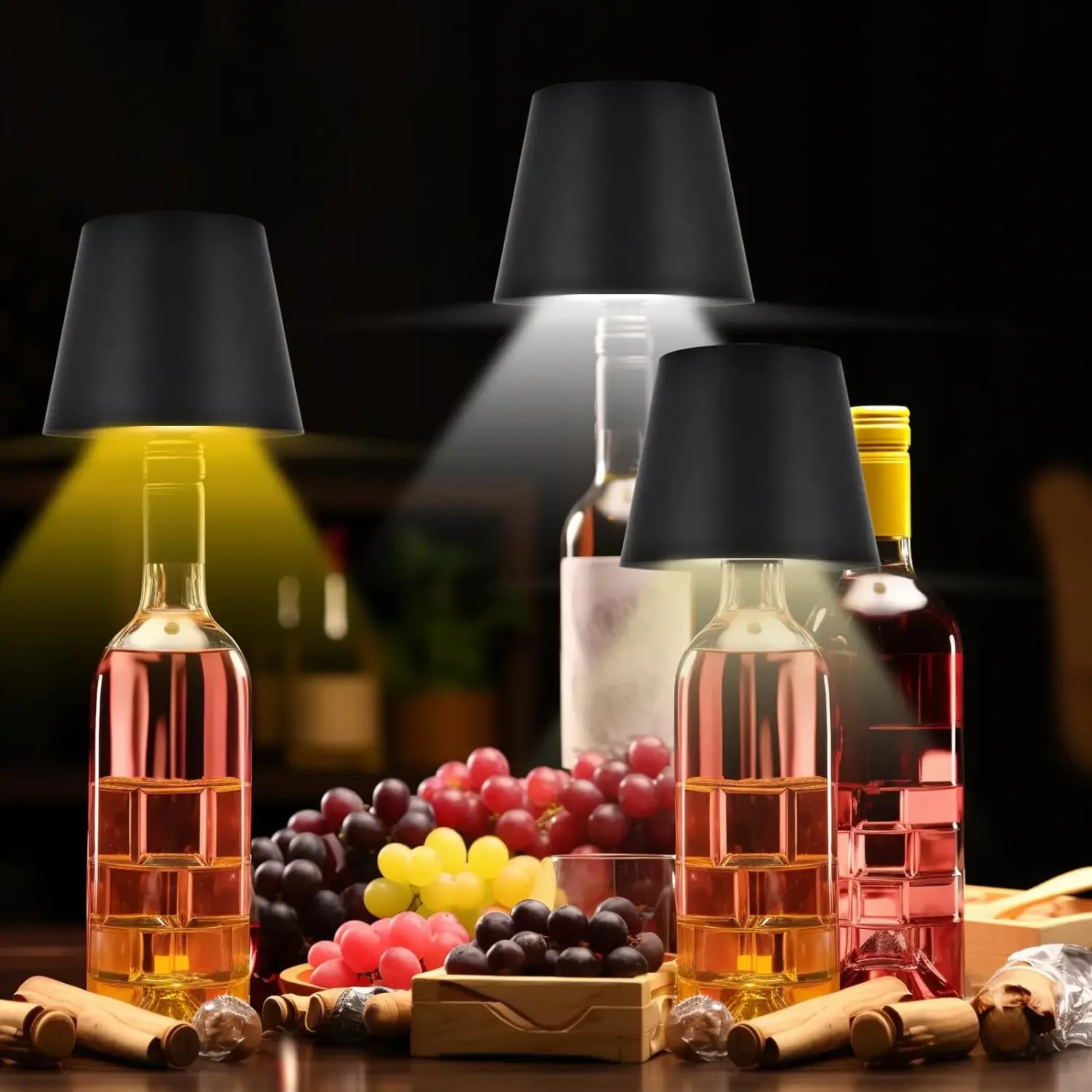 Kabellose Flaschen-Tischlampe, Touch-Steuerung in 3 Farben und stufenlos dimmbare Nachtlampe für Bar, Weinflaschen, Dekor, Schreibtischbeleuchtung