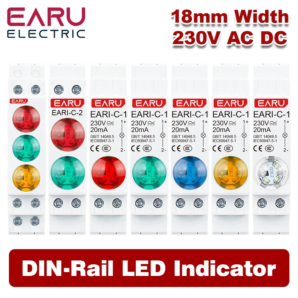 18 mm Schienen-Kontrollleuchte, AC DC 220 V, 230 V, LED, zweifarbiges Signallicht, dreifarbige Anzeigeleuchte, 50/60 Hz, Licht, Rot, Grün, Blau Image
