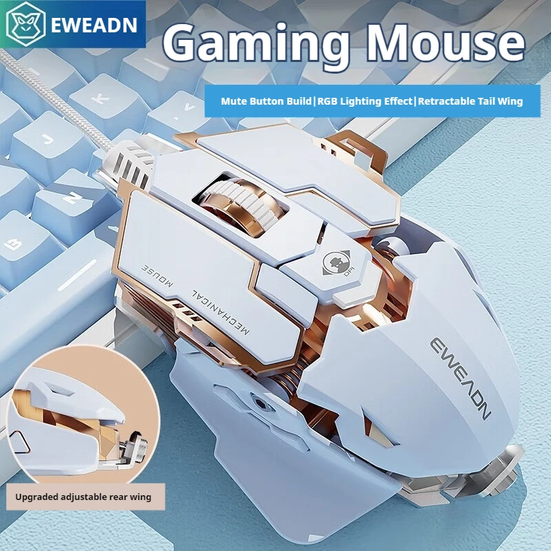 EWEADN G5 usb kabel gebundene Gaming-Maus leise oder hörbar optional, Tasten Makro funktions tasten, für Desktop, Laptop, Computer, Schule Image