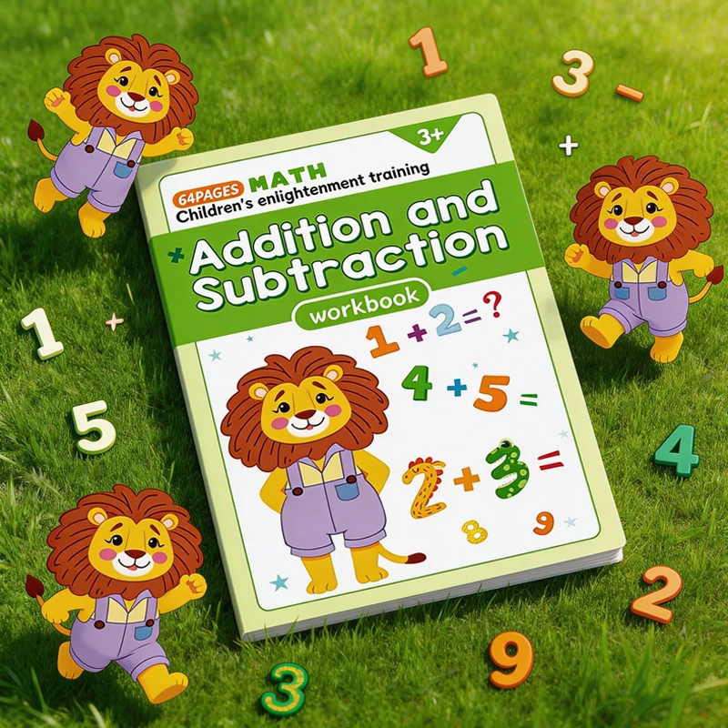 Additions- und Subtraktionsaufgaben bis 10, Mathematik-Arbeitsheft für Kinder, 64 Seiten, Interaktives Übungsbuch für Kopfrechnen und Mathematik Image