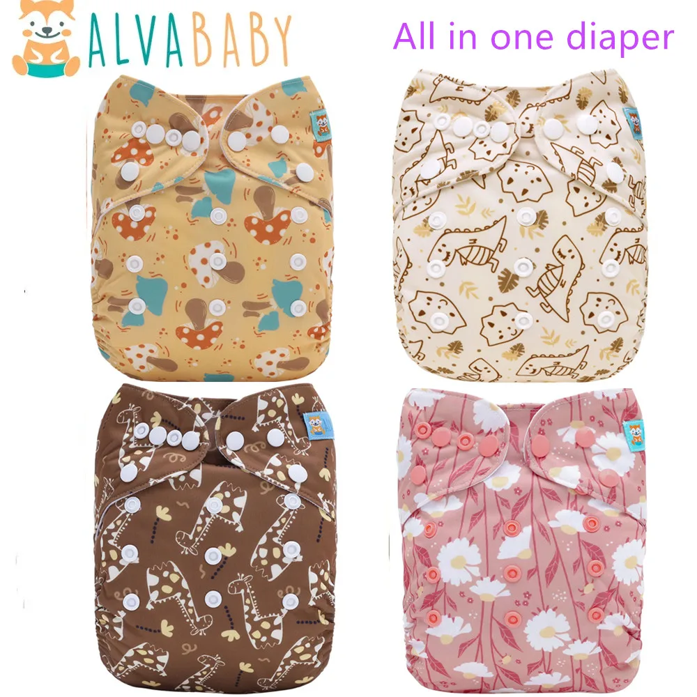 U Pick ALVABABY All-in-One-Windel, eingesetzt, 1 Stück, 4-lagiger Bambuseinsatz, wiederverwendbare AIO-Windel, modische Baby-Stoffwindel Image