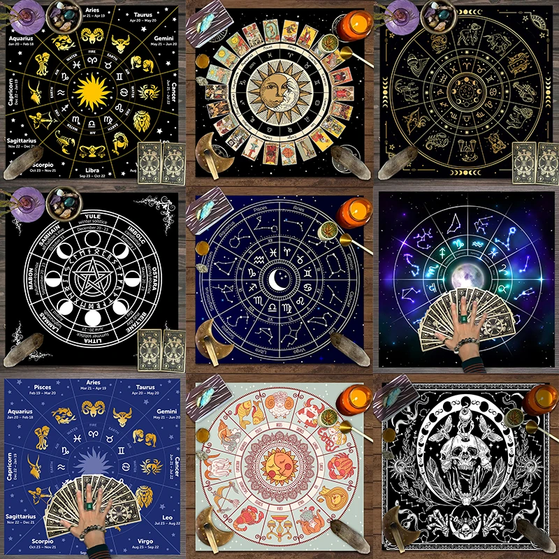 1 Stück Tarot-Karten-Tischdecke, zwölf Sternbilder, Wahrsagerei, Sternenhimmel-Altarentuch, Tarot-Kartenspiel-Dekorationstischdecke Image