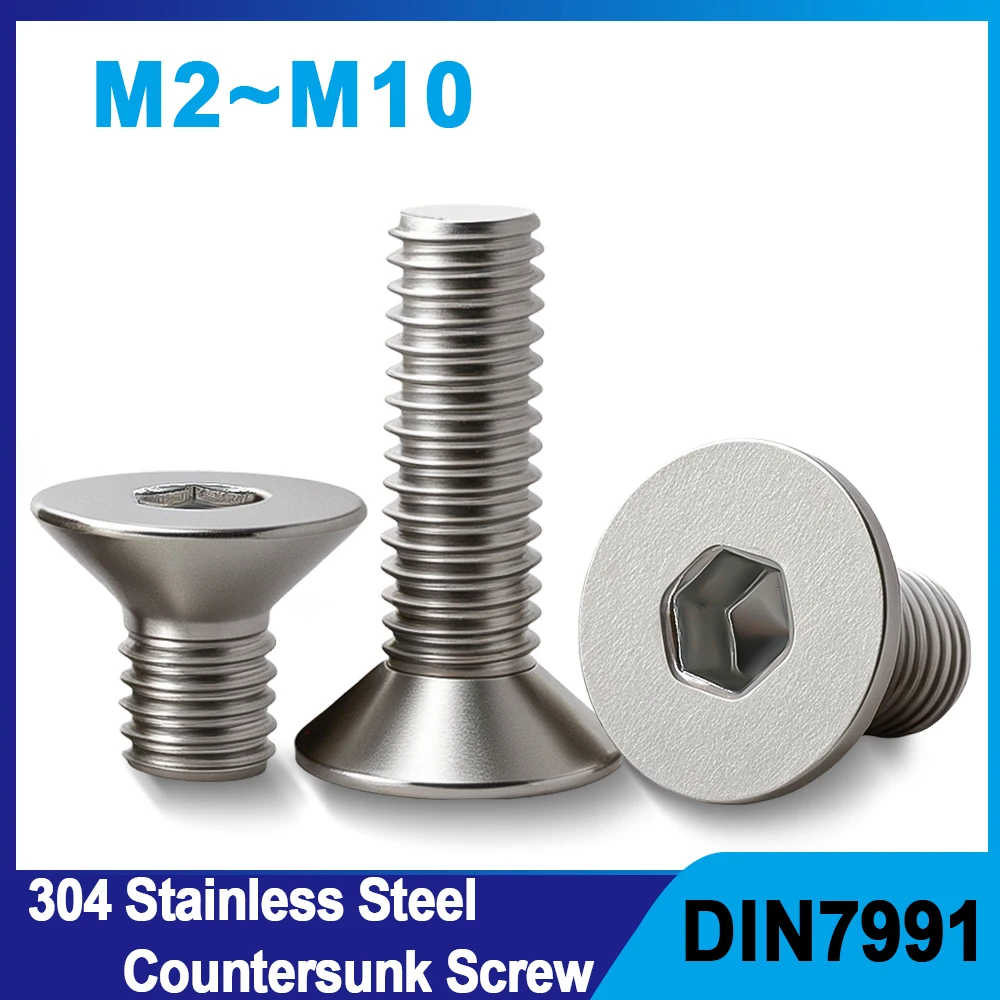 M2 M2,5 M3 M4 M5 M6 M8 M10 304 Edelstahl Innensechskantschraube Senkkopf Flache Schrauben DIN7991 Motorrad Metall Fasterner Schrauben Image