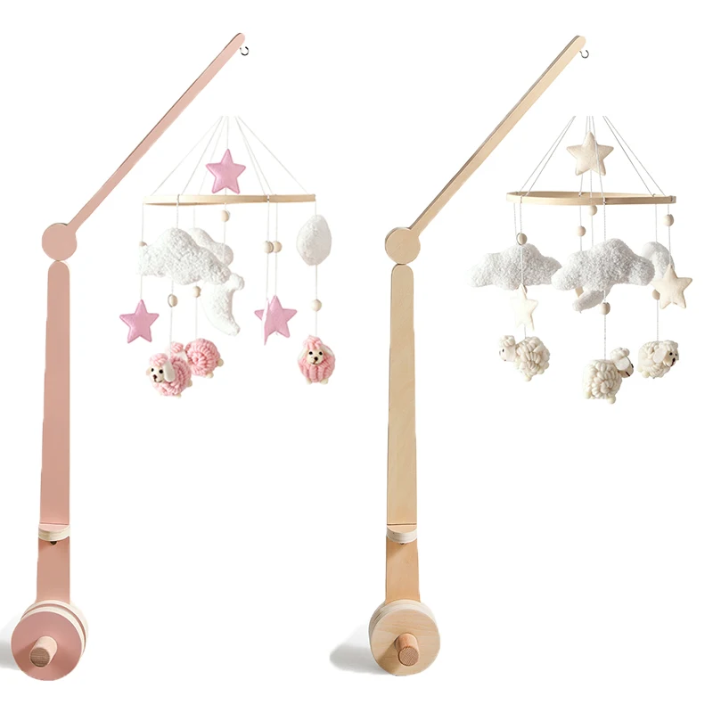 Baby Holz Bettglocke Halterung 0-12 Monate Natürliche Schiene Bett Glocke Halterung Holz Mobile Baby Häkeln Bett Glocke Hängen rassel Spielzeug Image