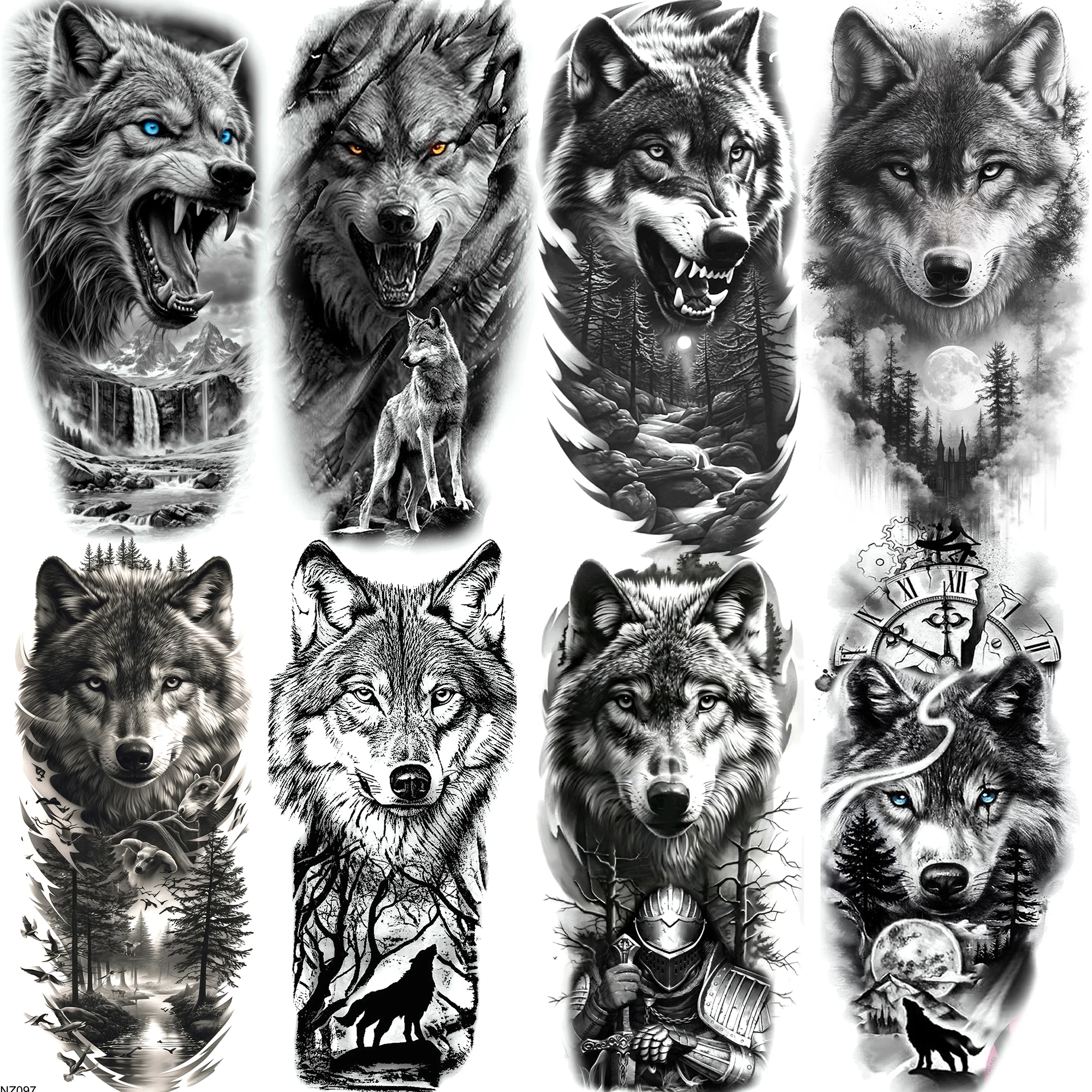 1 Blatt Cool Forest Tribal Wolf temporäre Tattoos für Männer Frauen realistische gefälschte Tattoos wasserdicht langlebig 3D-Tattoo-Aufkleber Image