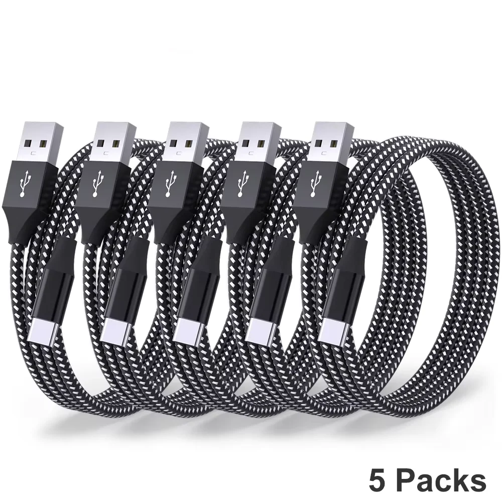 2PCS 5PCS Nylon Geflochtene USB A Zu Typ C Kabel Schnelle Lade Draht Datenkabel Für Xiaomi Huawei p30 P40 ProFür Samsung S21 Ultra Image