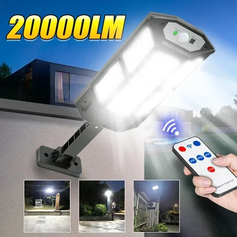 Neueste leistungsstarke Solarleuchten für den Außenbereich, Solarlampe mit Bewegungsmelder, 4-Modus, wasserdicht, IP65, Solar-Gartenlicht, Straße, Hoflaterne