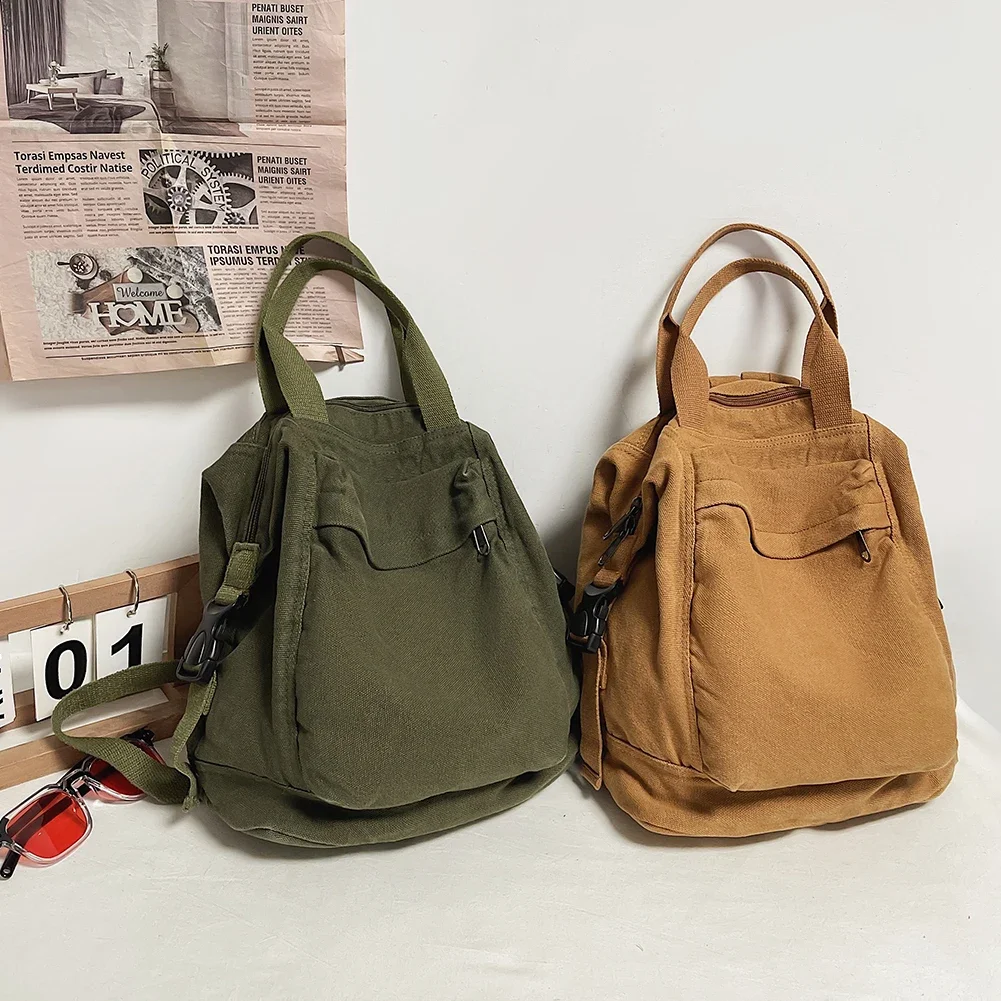 Canvas-Rucksack, Vintage-Stil, Pendeln, Schultasche, einfarbig, Studentenrucksack, ästhetischer Hippie-Y2K-Rucksack für Frauen und Mädchen