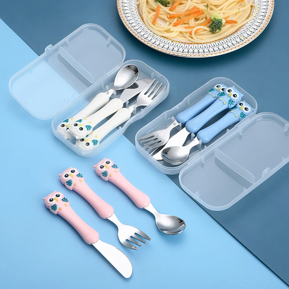 3 stücke Kinder Löffel Gabeln Box Kinder Edelstahl Kinder Besteck Tragbare Baby Fütterung Utensilien Baby Löffel Baby Geschirr Set Image