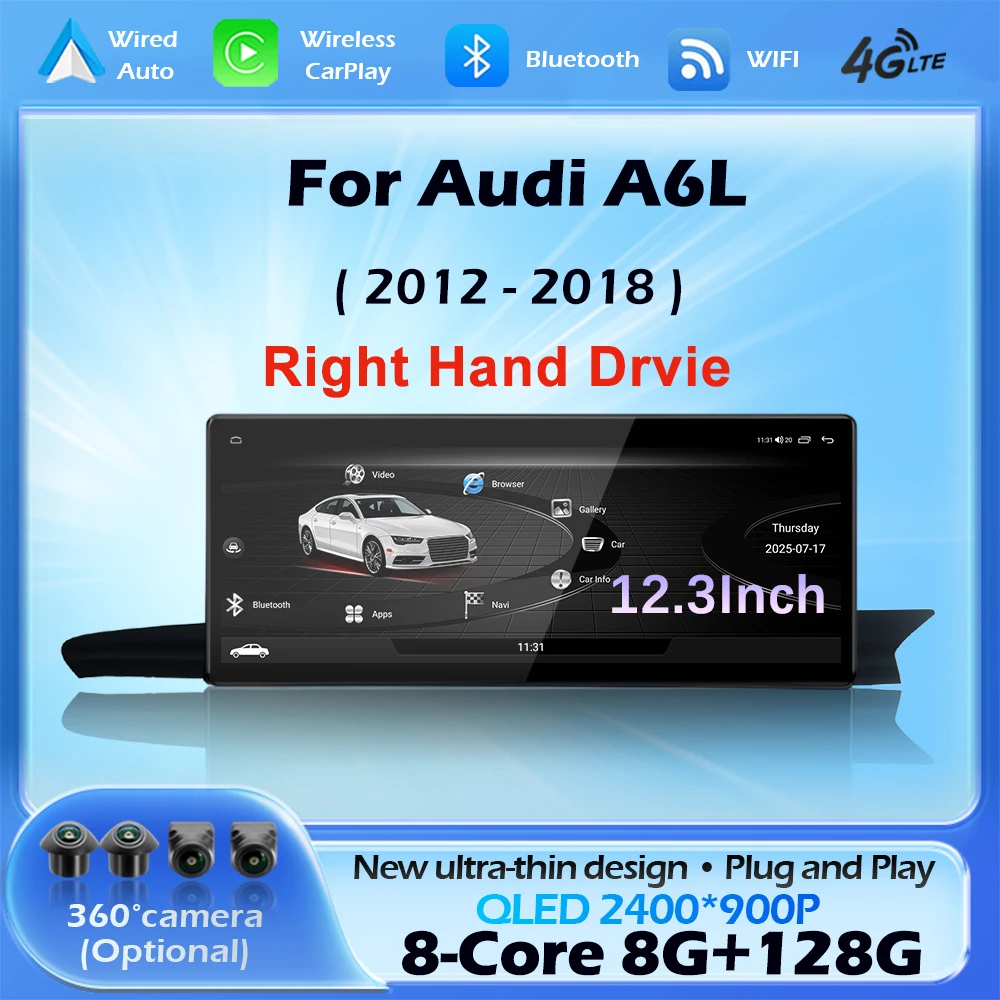 Android 16 Rechtslenker-System für Audi A6 A6L A7 2012 - 2018 Kabelloses CarPlay Auto-Multimedia-Radio DSP-Navigation GPS WLAN Image