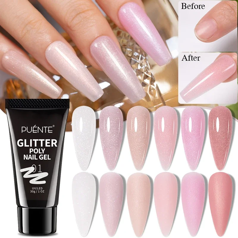 30ML Glitter Poly Nagel Gel Hema Kostenloser Rosa Glitter Acryl Gel Finger Verlängerung Nagel Gel Semi-Permanent Nagellack für Maniküre Image