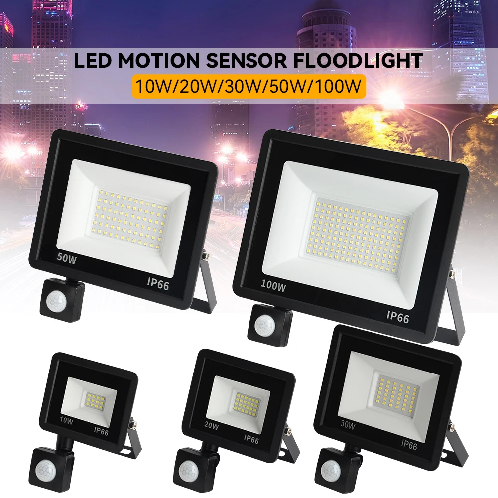 LED Flutlicht PIR Bewegungssensor Weiß/Warmweiß IP66 AC220V Außenprojektor Strahler SMD2835 Außenbeleuchtung Stehlampe Image