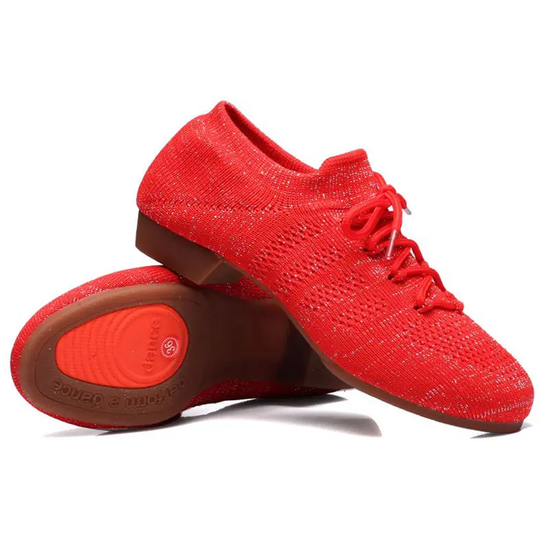 Frauen Tanz Schuhe Gestrickte Mesh Ballett Schuh Femininas Ballsaal Tanzen frauen Sneaker Frau Schuh Ferse 2 cm Damen Schuh größe 35-42