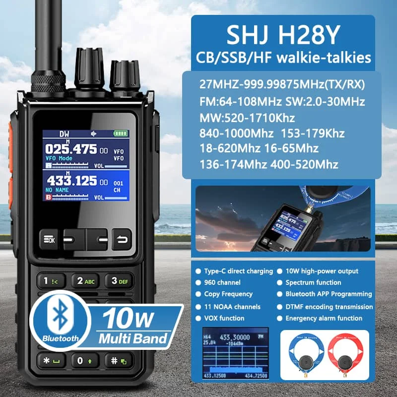 ​ SHJ H28Y Handkurzwellenradio | CB/SSB/HF Multiband | 10W Leistung | 960-Kanäle | Bluetooth-Frequenzschreiben ​ Image