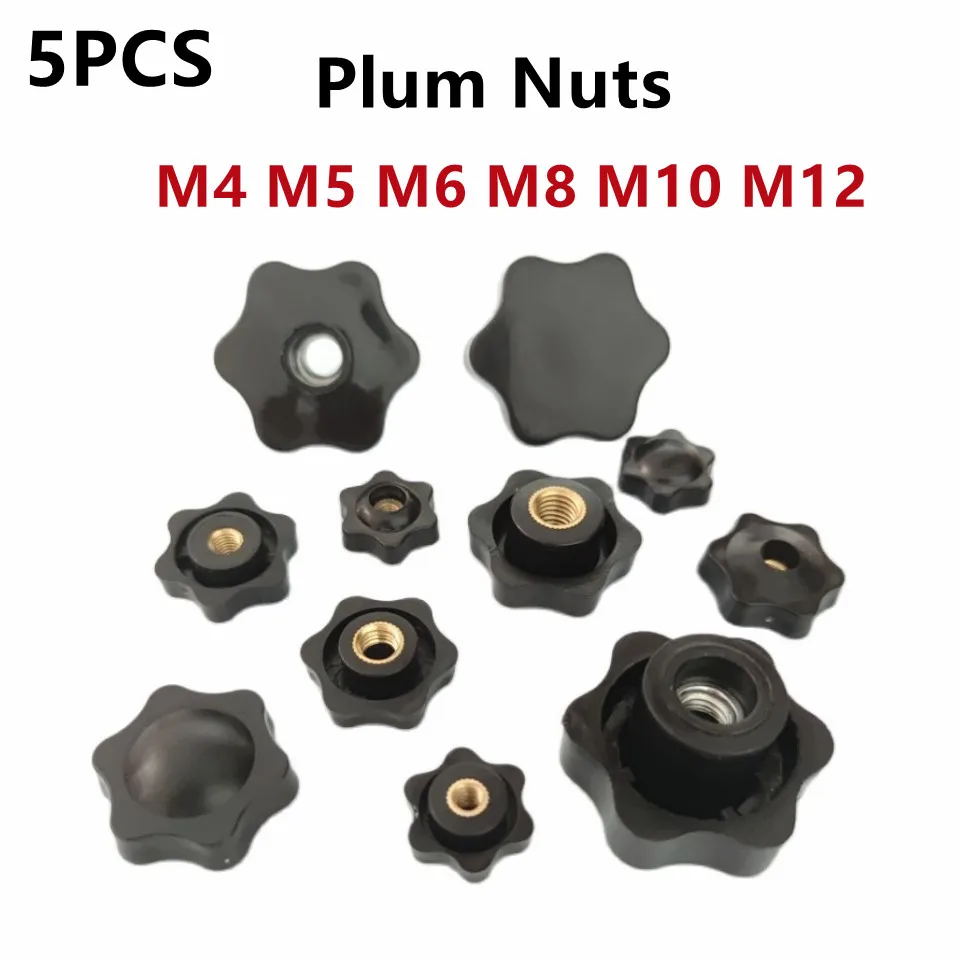 5PCS M4 M5 M6 M8 M10 M12 Pflaume Hand Straffen Muttern Griff Gewinde Mechanische Schwarz Thumb Muttern Spann Knob manuelle Muttern Perforierte Image