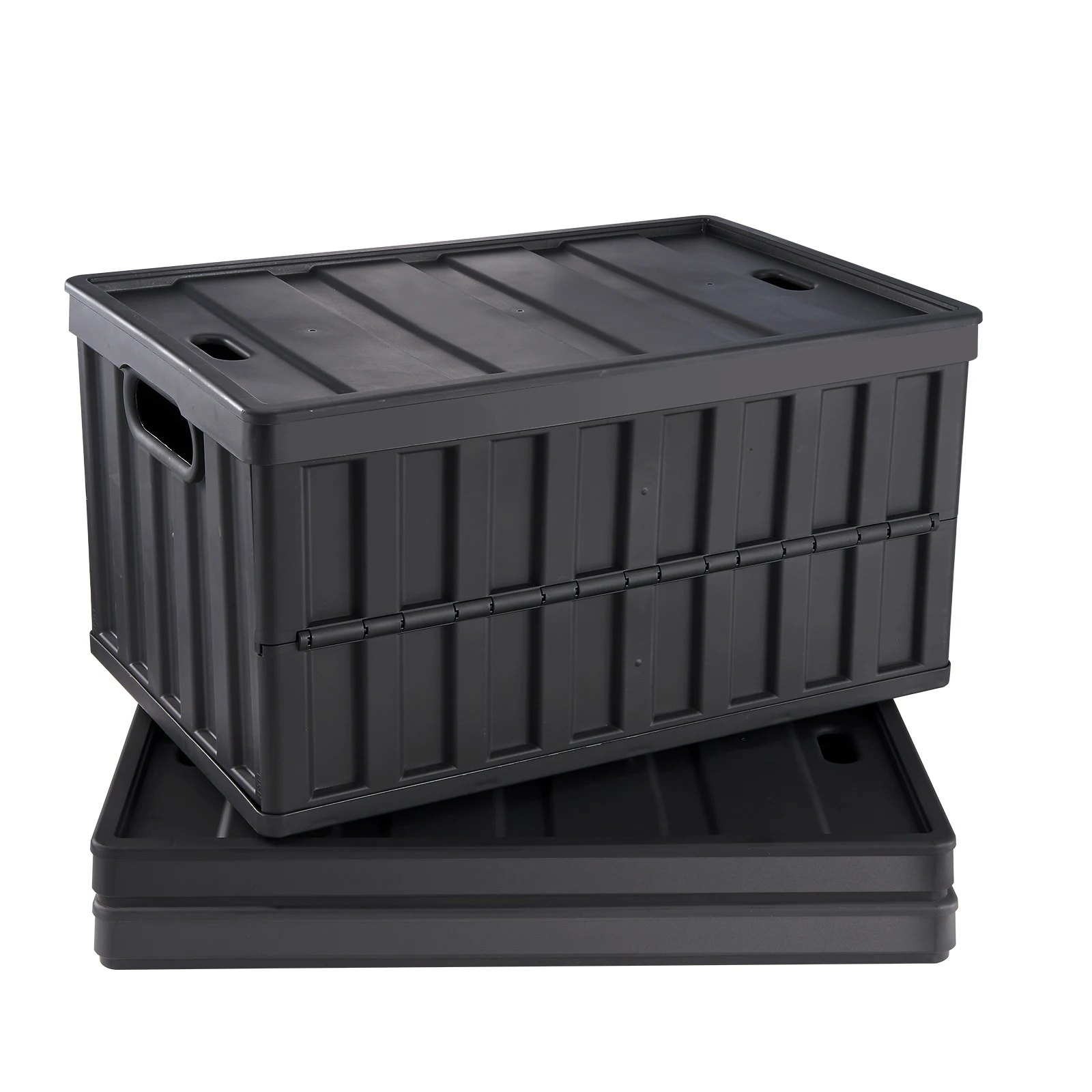SucceBuy 3er-Set zusammenklappbare Aufbewahrungsbehälter, 45 l/65 l, zusammenklappbar, stapelbar, für Garagen mit Deckel für Kleidung, Snacks, Lebensmittel Image