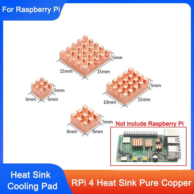 4 Teile/satz Reinem Kupfer Kühlkörper für Raspberry Pi 4B Kit Kühler Kühlkörper Passive Cooling Pad Kühler für Kühlung Raspberry Pi 4 B Image