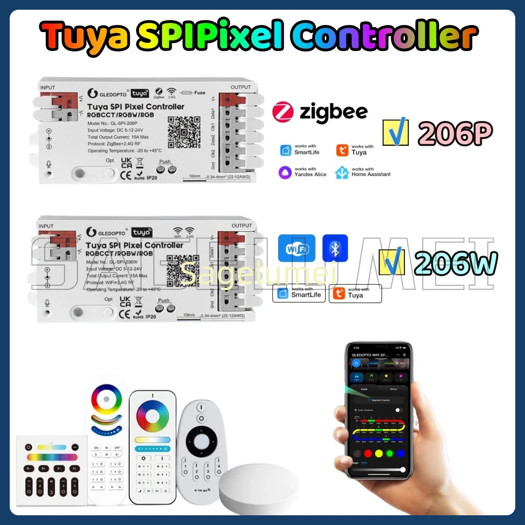 GLEDOPTO WiFi Tuya SPI Digital Pixel LED Controller Smart Life App Steuerung WS2811 SK6812 WS2801 ZigBee GL-SPI-206W GL-SPI-206P Image