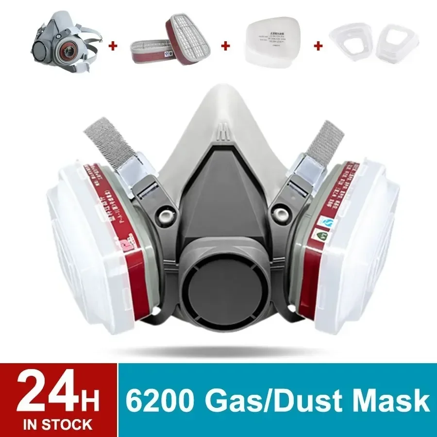 6200 Industrie-Atemschutzmaske, halbe Gesichtsmaske für Sprühmalerei, chemische organische Dämpfe, Staubschutz mit Schutzbrillenfiltern Image