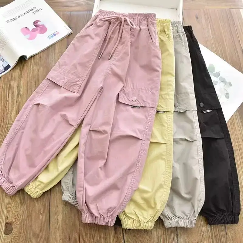 Frühlingskleidung, modische Kinder-Cargo-Jogginghose, elastische Knöchelhose, Freizeithose, leicht, atmungsaktiv, Sommer, trendiges Outfit Image