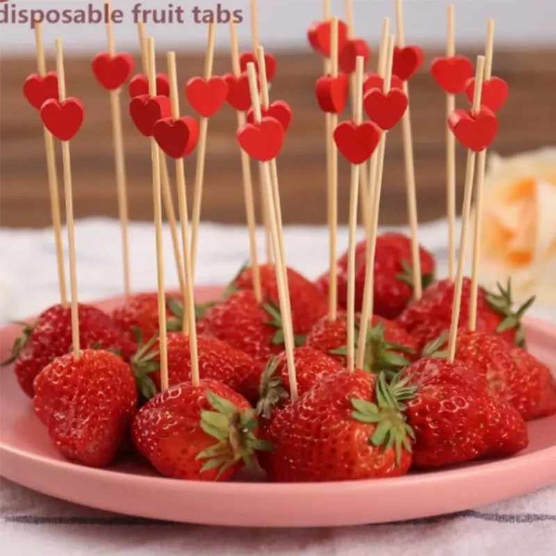 100 Stück Einweg-Bambusspieße, Essenspieße, Buffet, Cupcake, Obst, Gabel, Salat, Gemüse, Sticks, Zahnstocher, Spieß, Party, Kuchen, Dessert Image