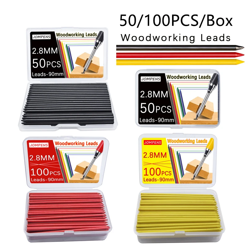 50/100 Teile/schachtel 2,8mm Große Kapazität Schwarz Rot Gelb Automatische Bleistift Mine Tiefe Loch Markiert Mine Kern Holzbearbeitung blei Kern ﻿ Image