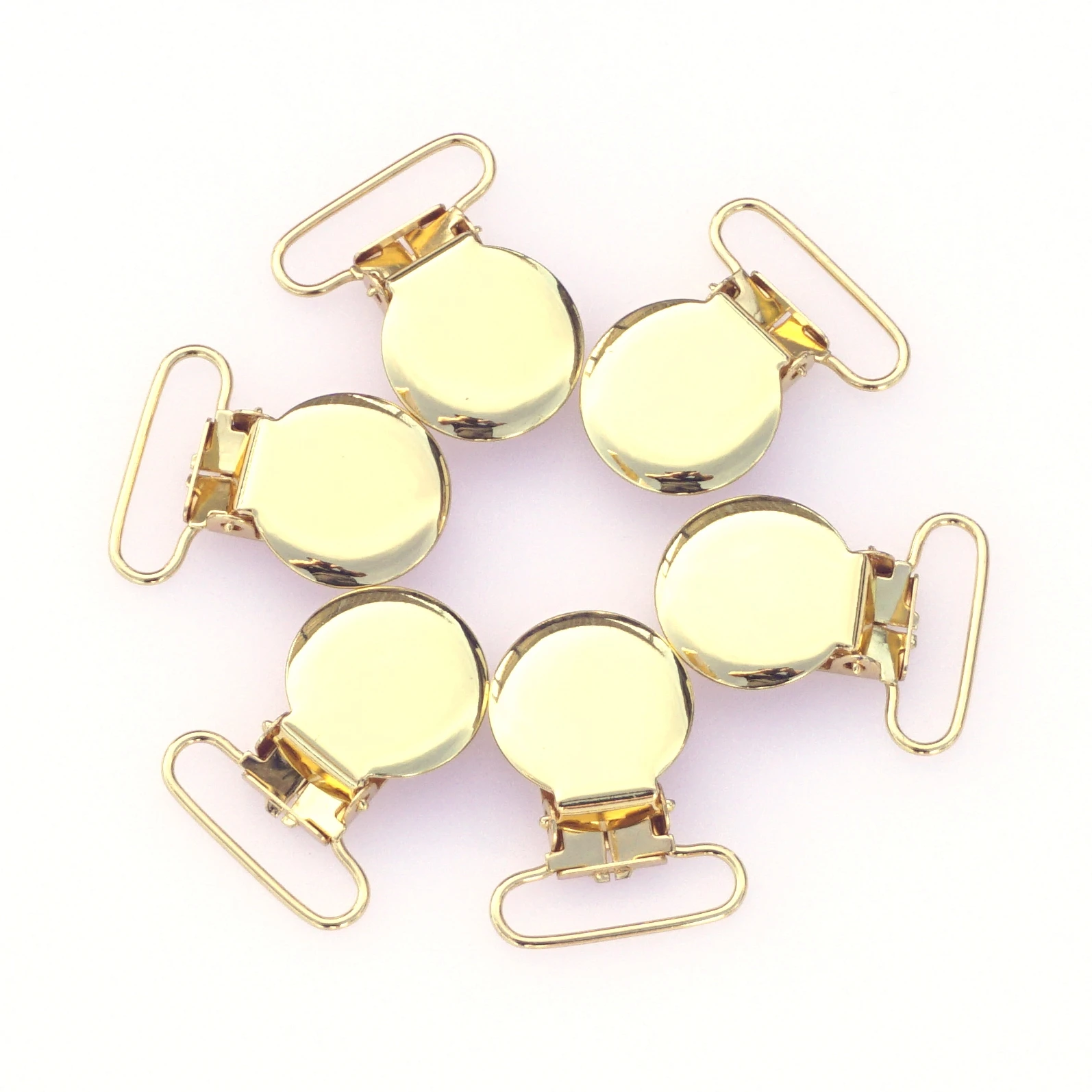 10 Stück goldene Schnullerclips in runder Form, Baby-Schnullerhalter zum Basteln, mit Kunststoffeinsatz für 25 mm Band Image