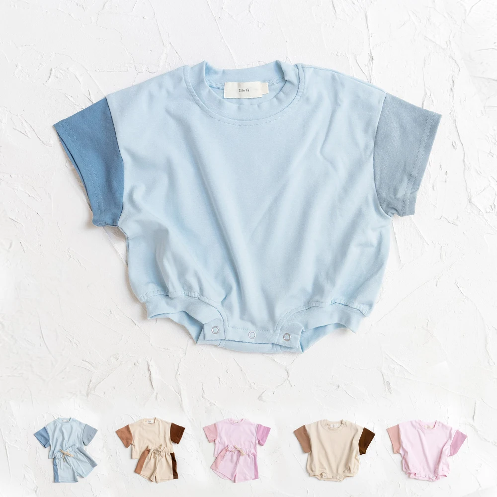 2024 sommer Neugeborenen Baby Jungen Mädchen Übergroßen Strampler Unisex Strampler Für Babys Solide Baumwolle Kurzarm Body Overalls Image